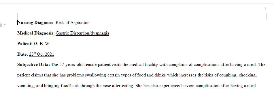 Care plan for nasogastric tube