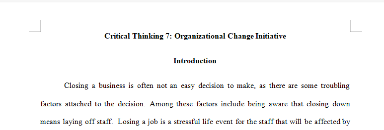 Critical Thinking 7: Organizational Change Initiative