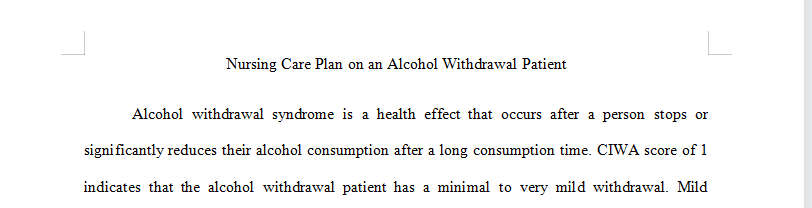 Nursing care plan on an alcoholic patient