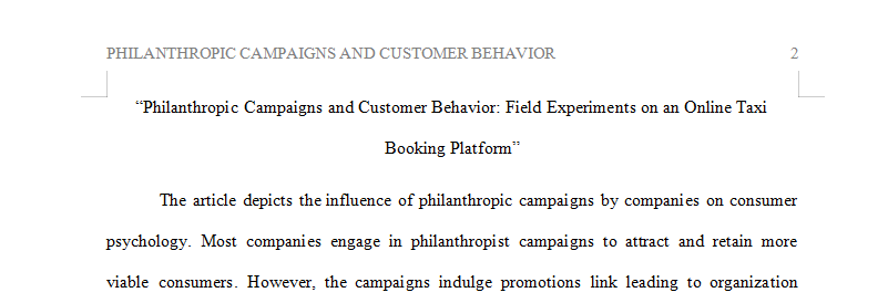 Philanthropic Campaigns and Customer Behavior: Field Experiments on an Online Taxi
