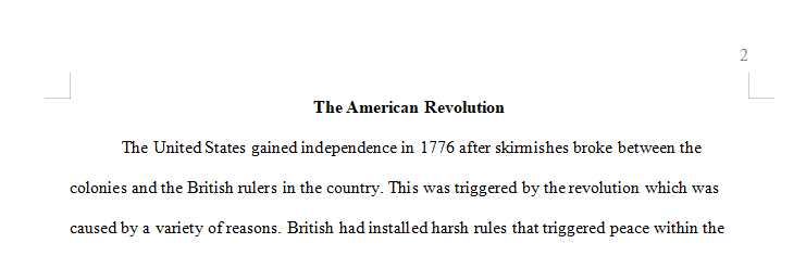 Research- History topic The American revolution
