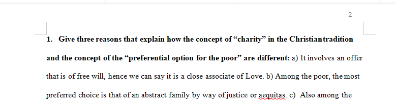 Explain how the concept of “charity” in the Christian tradition and the concept of the “preferential option for the poor” are different