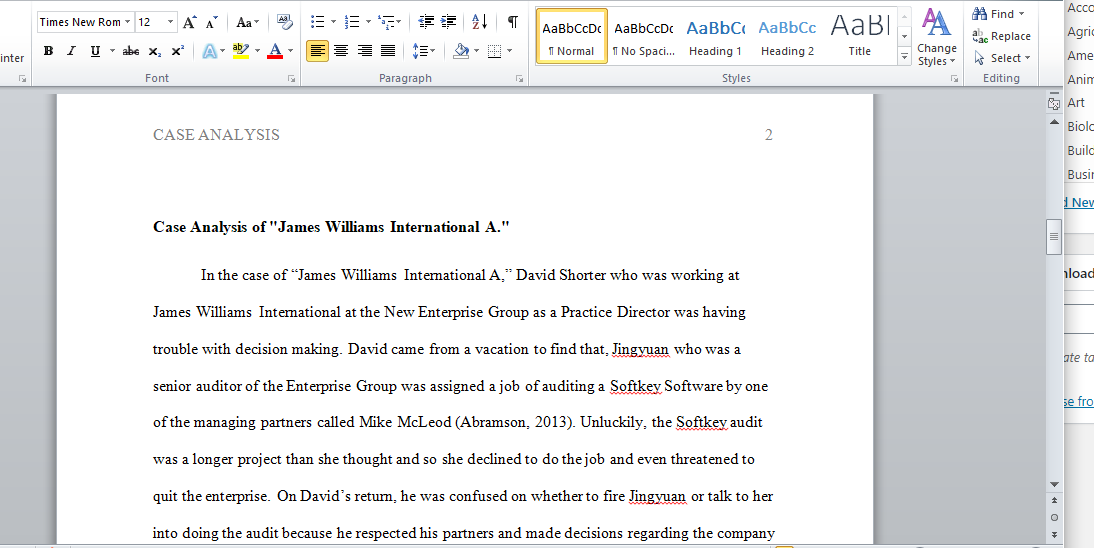 Case Analysis of "James Williams International A."