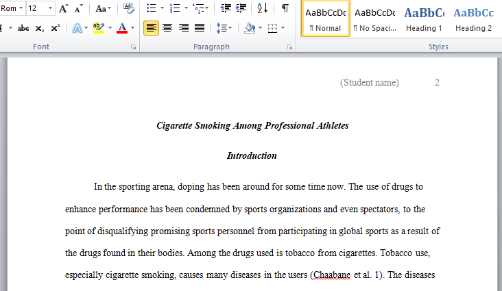 Cigarette Smoking among professional athletes