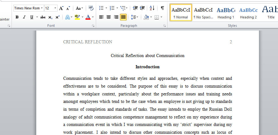 Critical Reflection about Communication