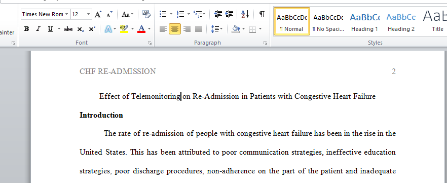 Effect of Telemonitoring on Re-Admission in Patients