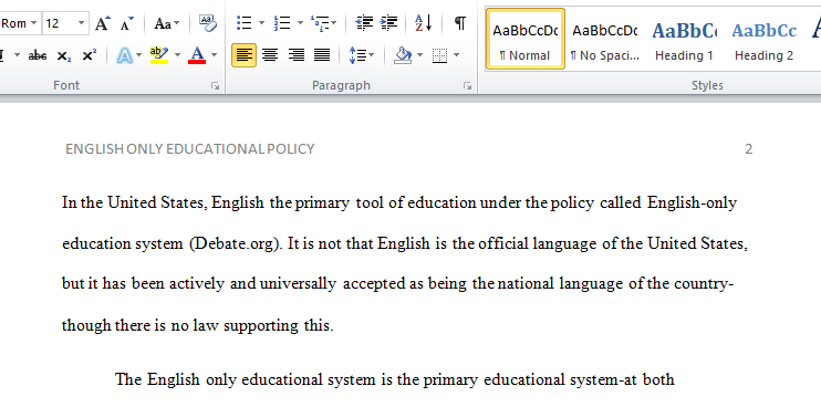 English Only Educational Policy
