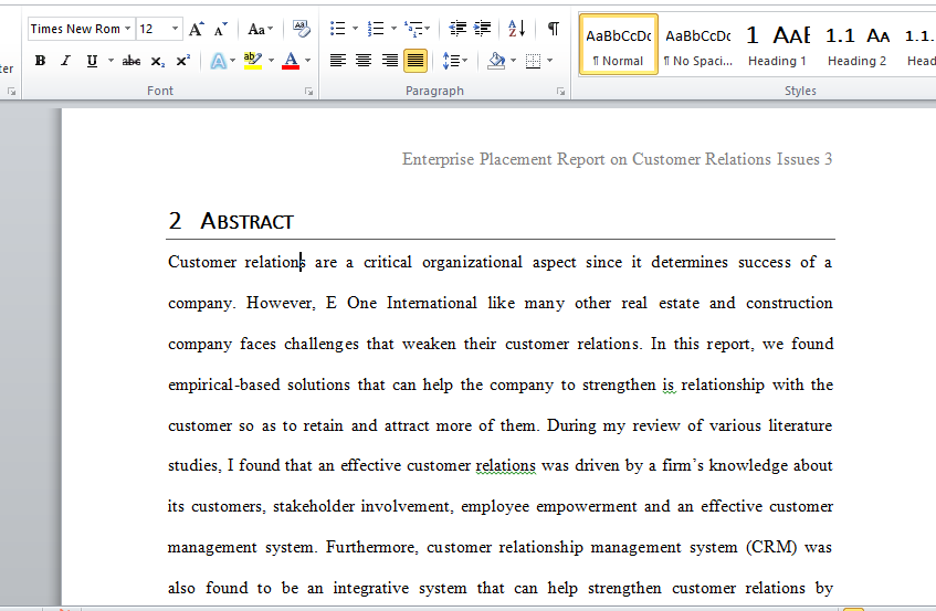 Enterprise Placement Report on Customer Relations Issues 3