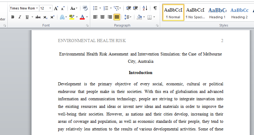 Environmental Health Risk Assessment and Intervention Simulation