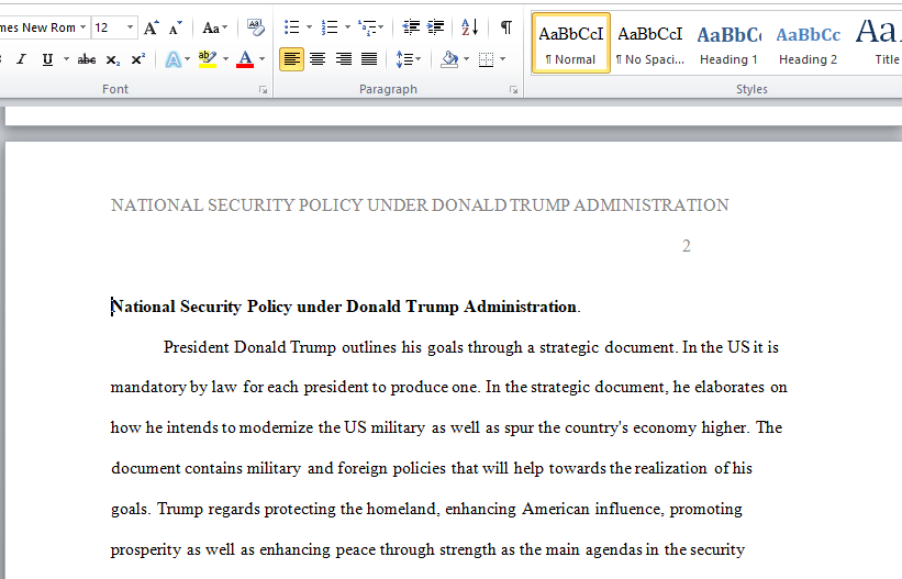 National Security Policy under Donald Trump Administration