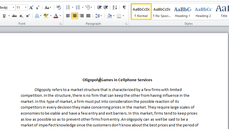 Oligopoly Games in Cellphone Services