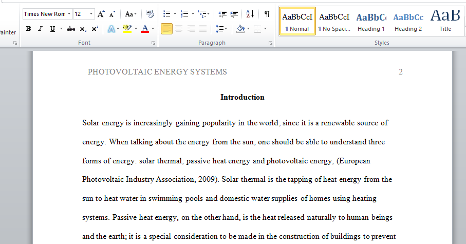 PHOTOVOLTAIC ENERGY SYSTEMS