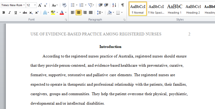 Use of Evidence-Based Practice Among Registered Nurses