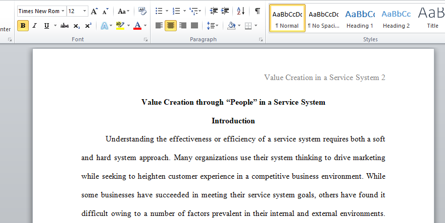 Value Creation in a Service System