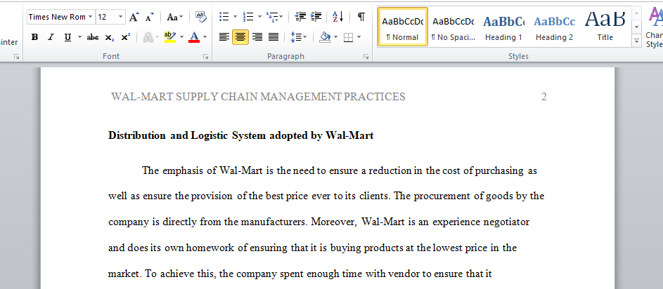 Wal-Mart Supply Chain Management Practices