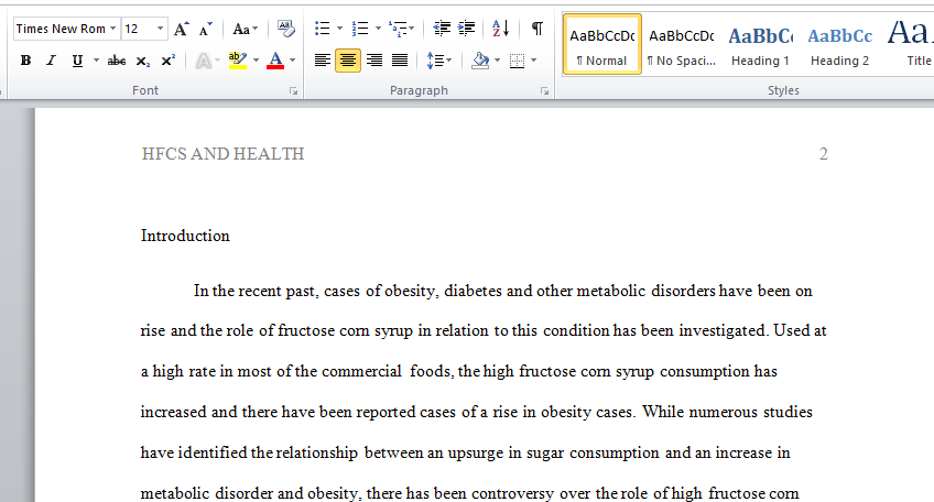 between HFCS and Metabolic Disorders