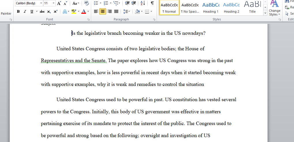 legislative branch in US