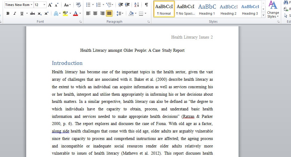 A Case Study Report Health Literacy amongst Older People