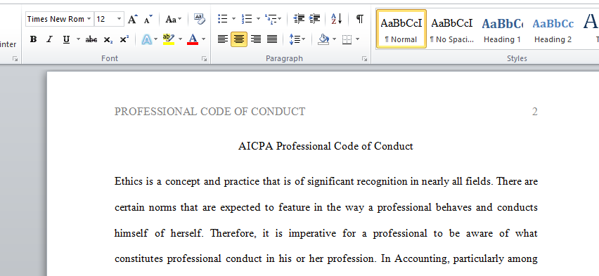 AICPA Professional Code of Conduct