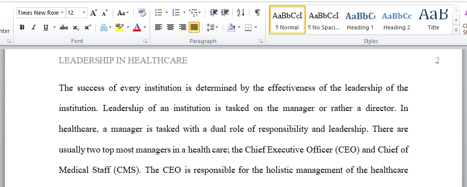 Administration and Leadership in Healthcare