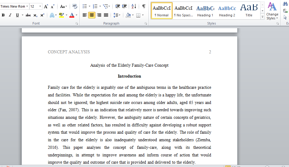 Analysis of the Elderly Family-Care Concept