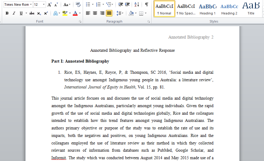 Annotated Bibliography and Reflective Response