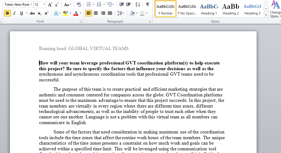 Answer questions on global virtual teams