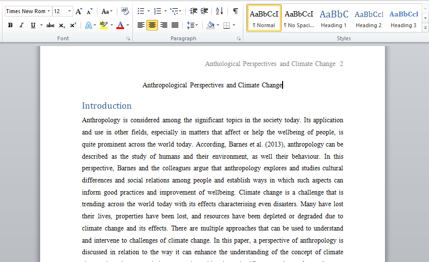 Anthropological Perspectives and Climate Change