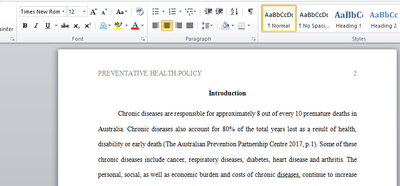 Australia’s Preventative Health Policy