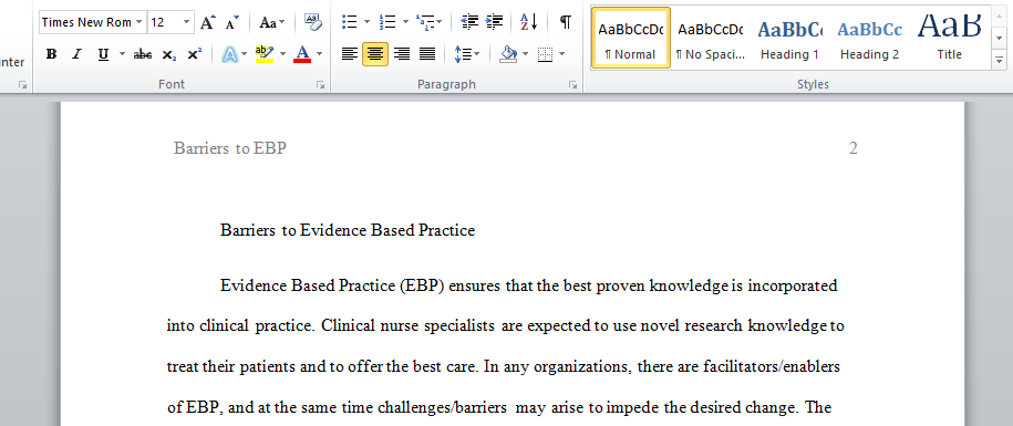 Barriers to Evidence Based Practice