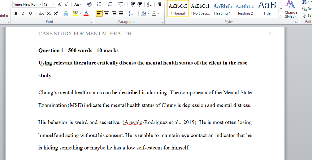 Case Study for Mental Health