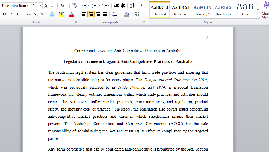 Commercial Laws and Anti-Competitive Practices in Australia