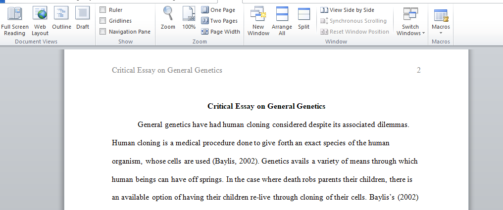 Critical Essay on General Genetics