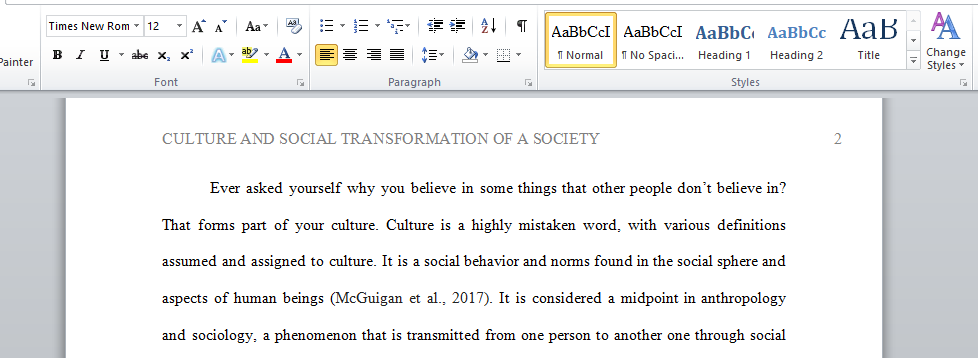 Culture and Social Transformation of A Society