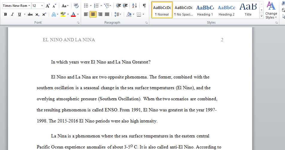 El Nino and La Nina patterns from 1991 to Present