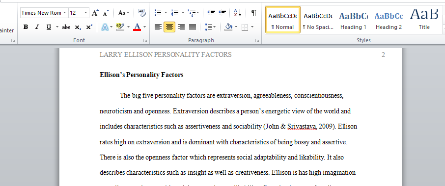 Ellison’s Personality Factors