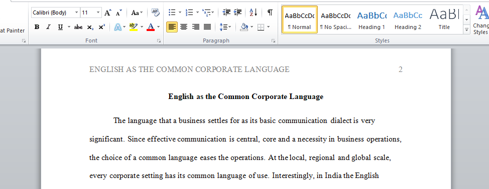 English as the Common Corporate Language