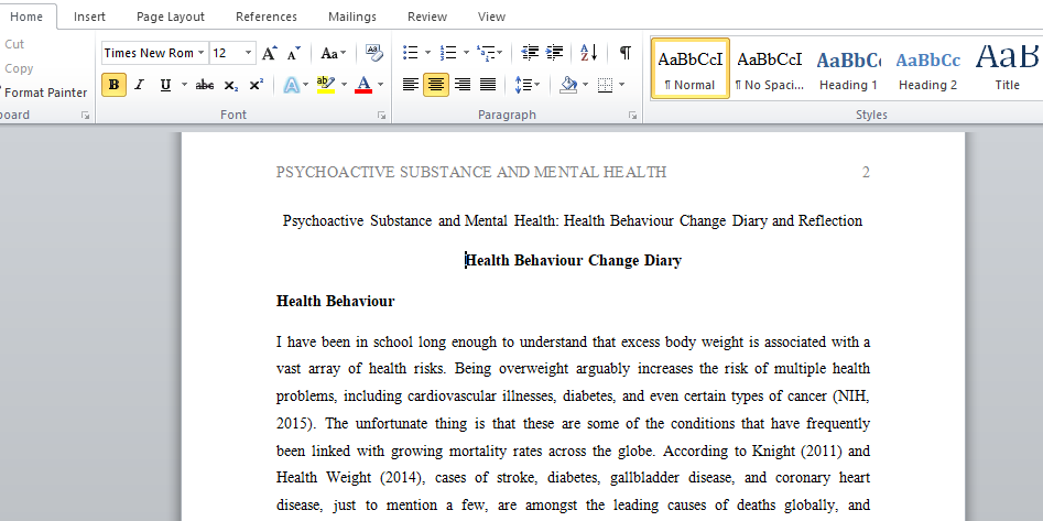 Health Behaviour Change Diary