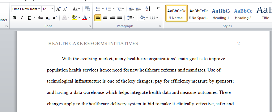 Health care reforms initiative