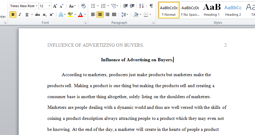 Influence of Advertising on Buyers.