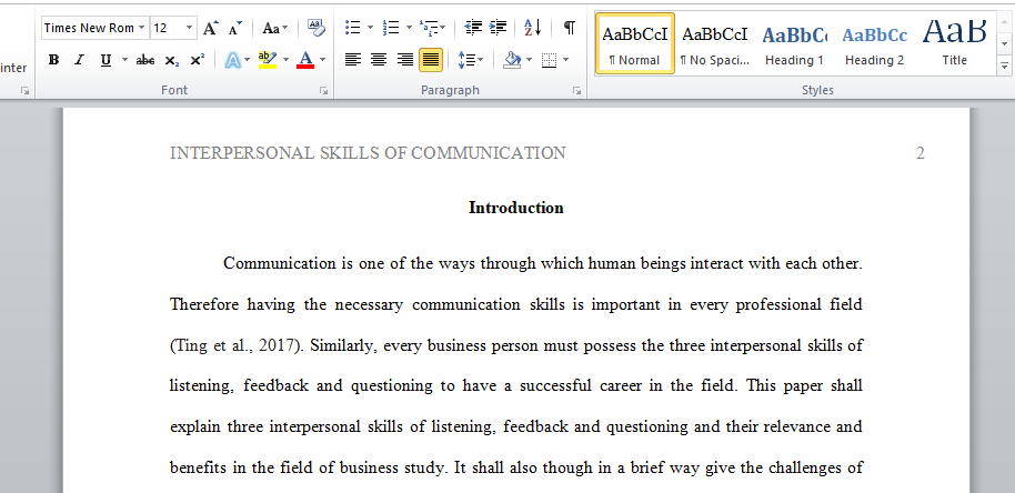 Interpersonal Skills of Communication