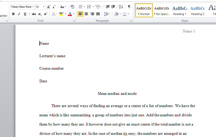 Mean median and mode