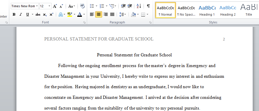 Personal Statement for Graduate School