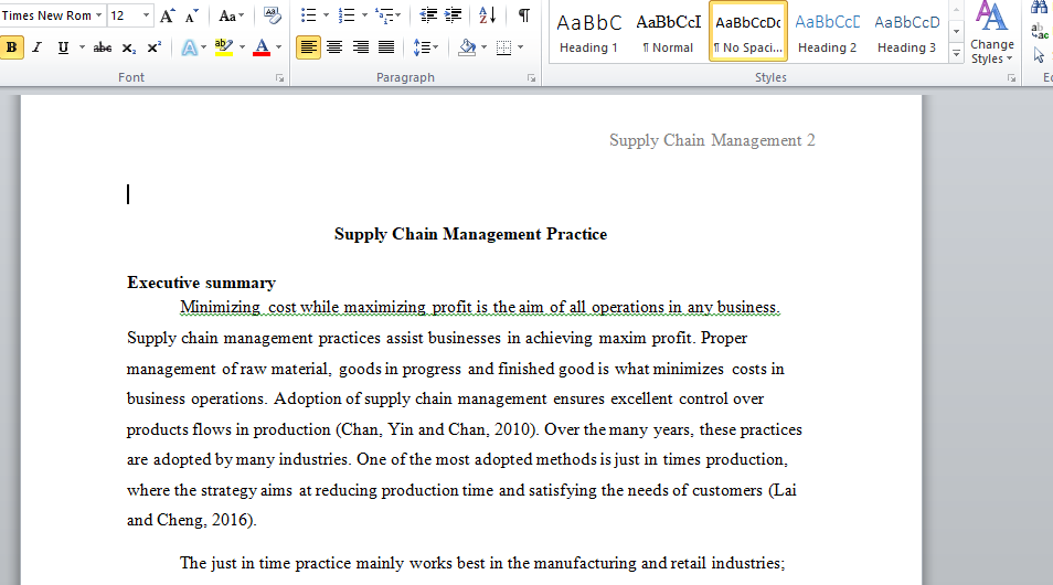 Supply chain management practice