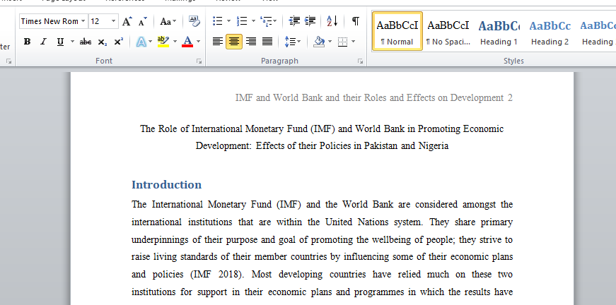 The Role of International Monetary Fund (IMF) and World Bank in Promoting Economic