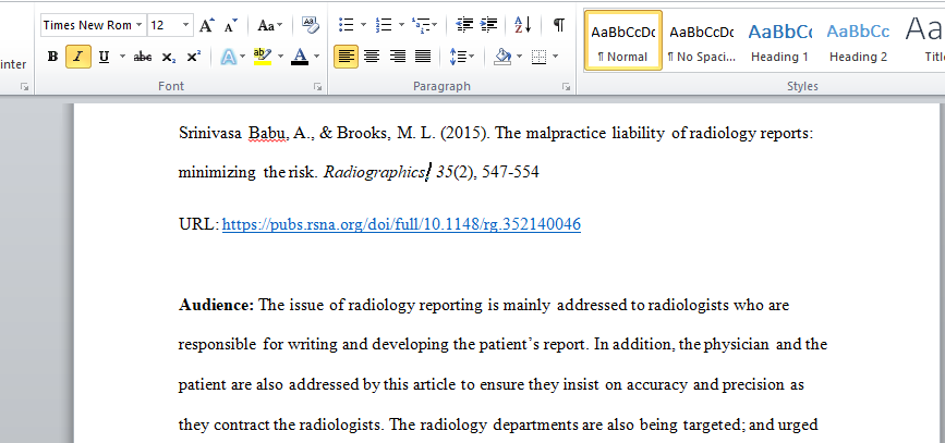 The malpractice liability of radiology reports
