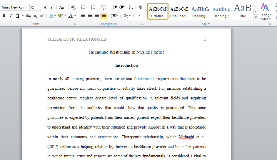 Therapeutic Relationship in Nursing Practice