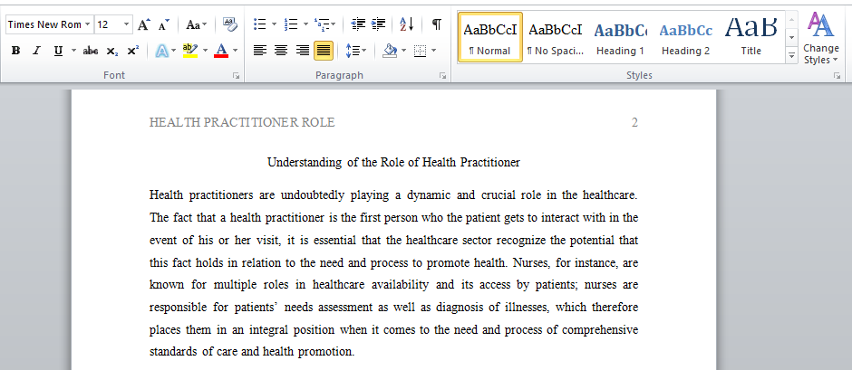 Understanding of the Role of Health Practitioner