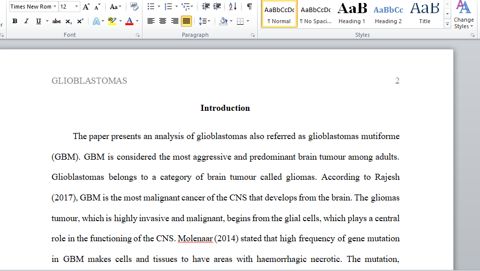 Write the analysis of Glioblastomas