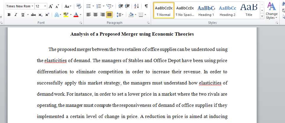 Analysis of a Proposed Merger using Economic Theories